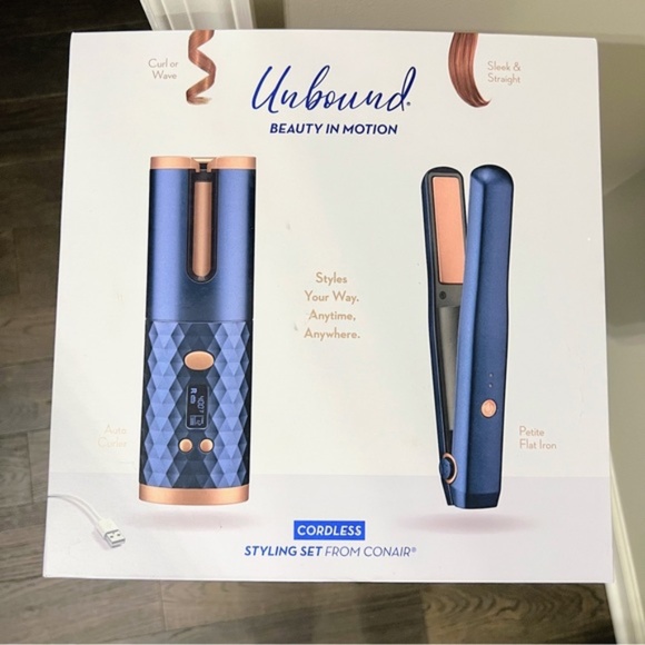 Conair Other - Conair Unbound Curler + Flat Iron Rechargeable Cordless Styling Combo Blue Set